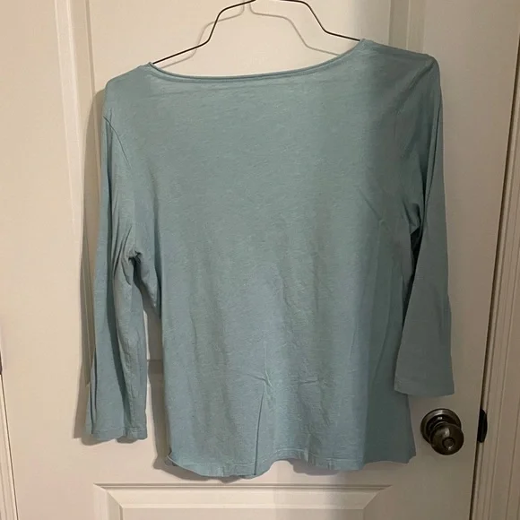 Garnet Hill Light Blue Floral Embroidered Long Sleeve Top - Picture 3 of 3